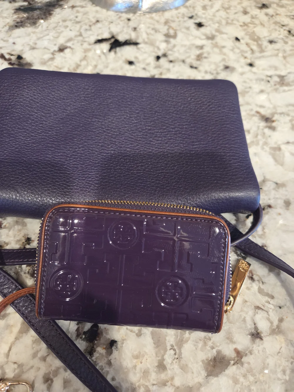 Tory Burch Purple Leather Crossbody & Purple Patent Leather Wallett
